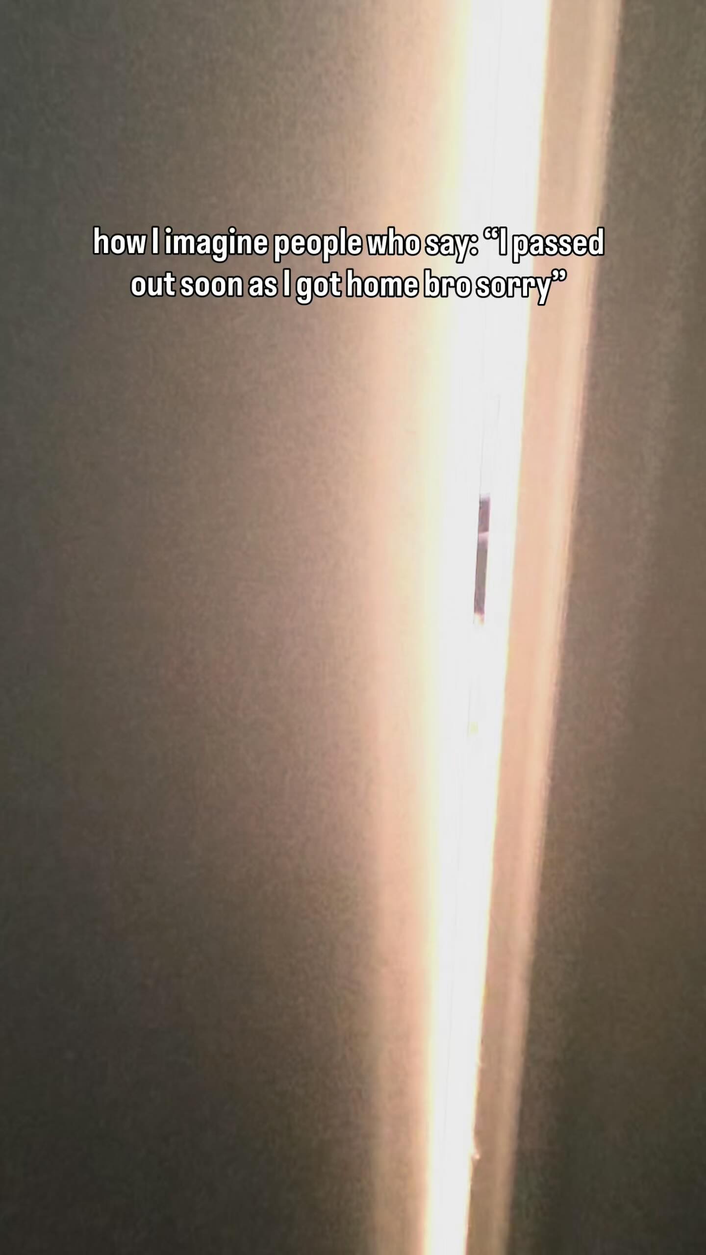 Opening frame of Drew’s reel: a doorway with a humorous caption about falling asleep after getting home.