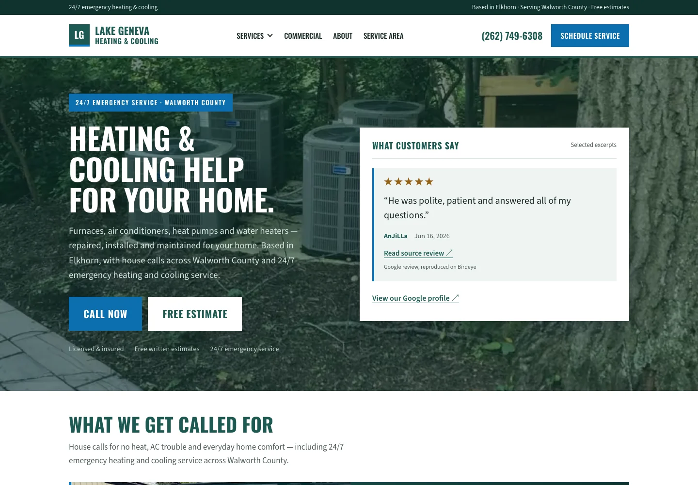Lake Geneva Heating & Cooling website preview.